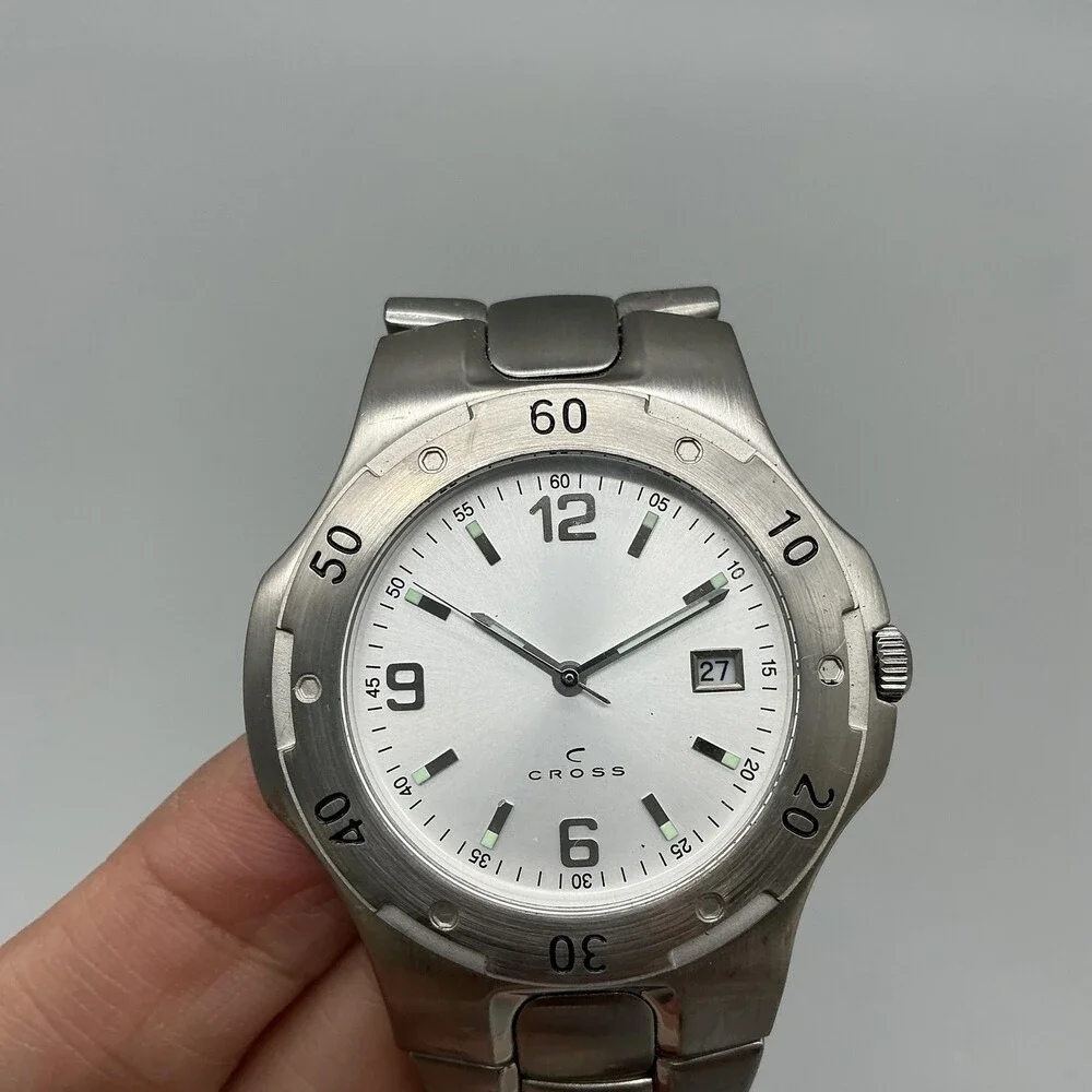 Cross Cingular Wireless Mens Watch 39mm Silver Tone Date New Battery 8.5